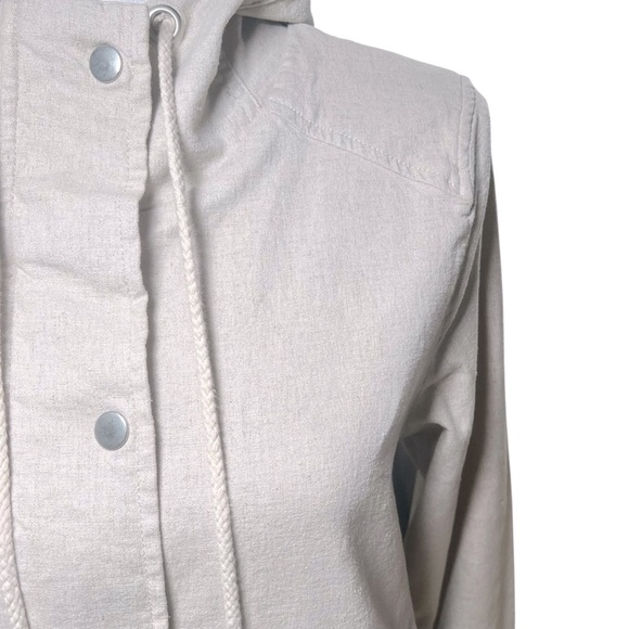 Market & Spruce Linen Blend Utility Jacket Hooded Cinch Waist Cream Oatmeal Sz M - Picture 11 of 15